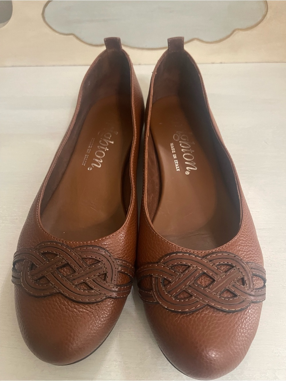 Brighton Brigit Bourbon Ballerina Brown Leather Braided Toe Ballet Flats